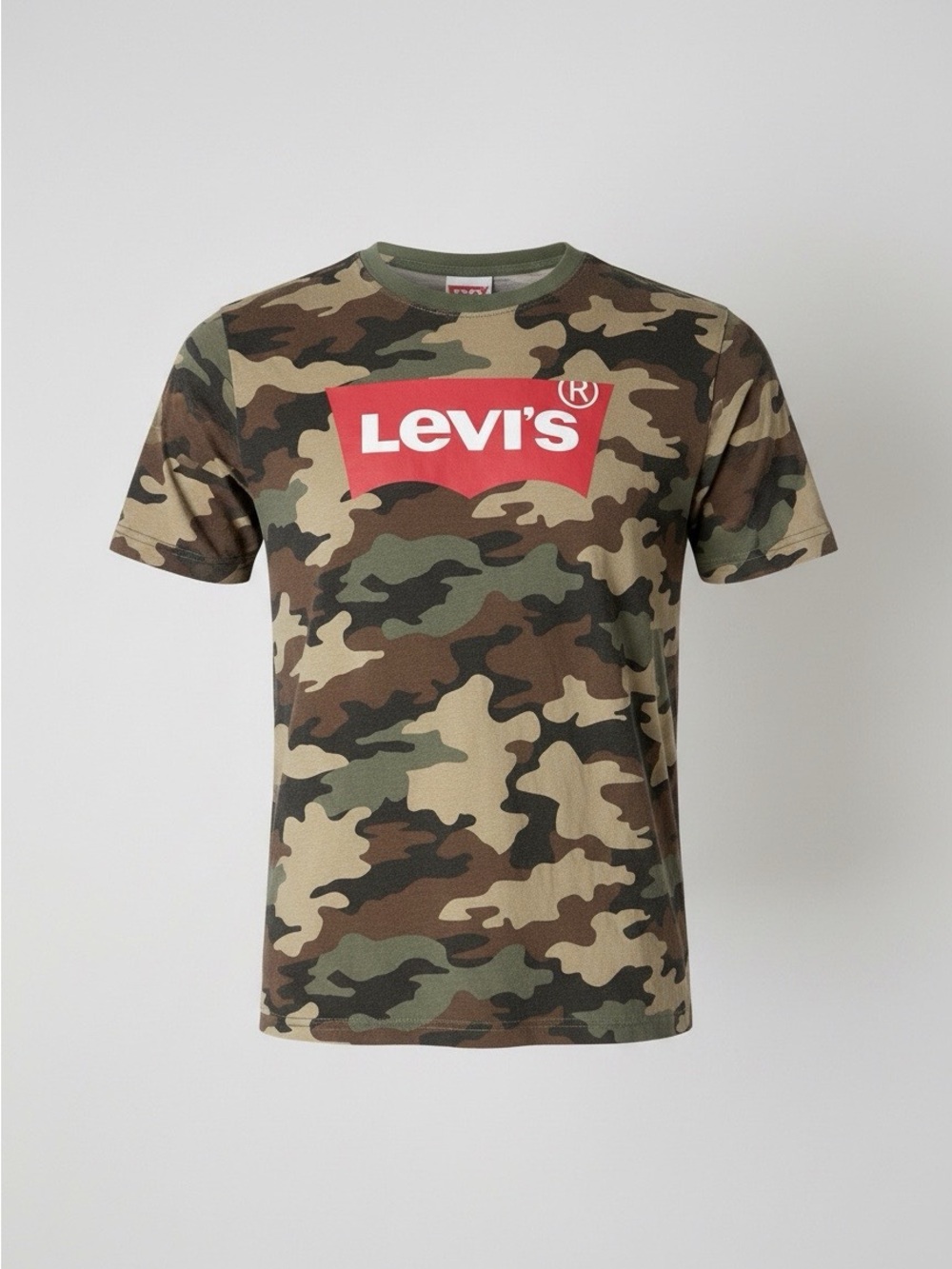 Levi's Men's Camo Logo Tee in Green and Brown with Red Logo